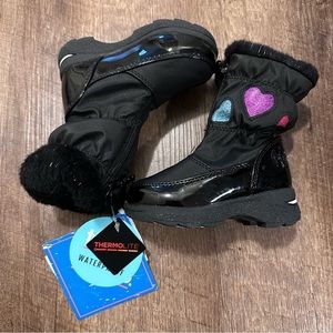 totes Allison Toddler Girls' Waterproof Winter Boots Black with Hearts Fuzzy 5